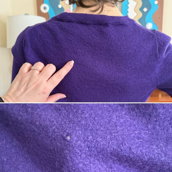 J Crew Womens Purple Merino Wool Sweater Size S-M with FLAWS - Picture 4 of 12